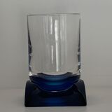 4 blue crystal glasses with rectangular base