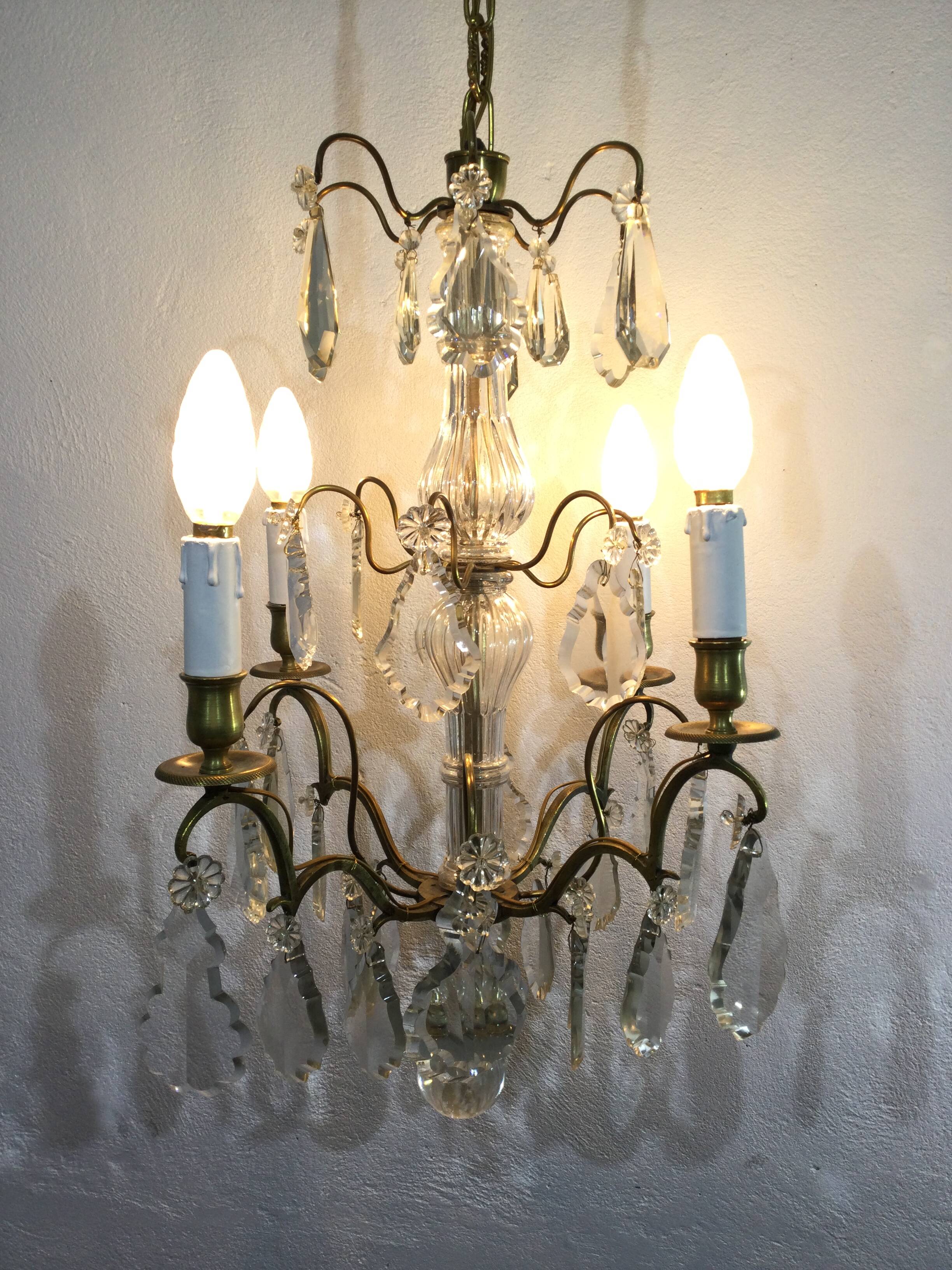 4 light bronze and crystal chandelier