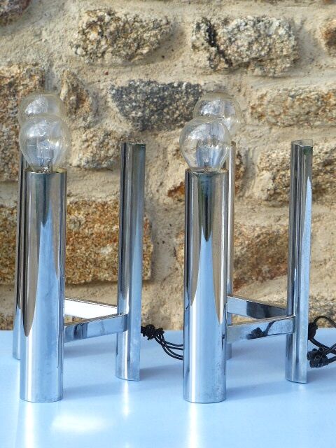 Chromed metal wall lights from Sciolari House in the 60s