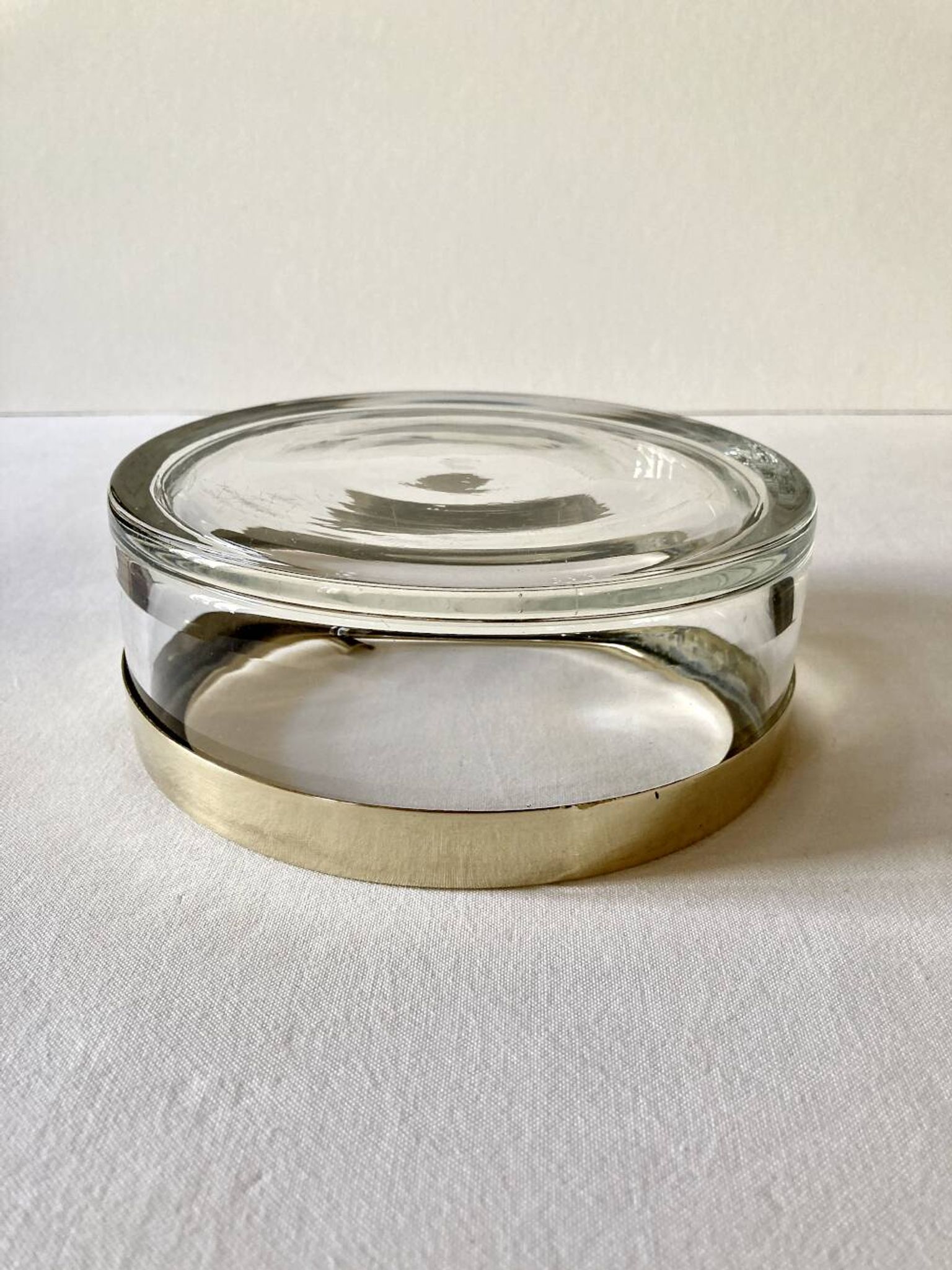 Large glass and brass ashtray