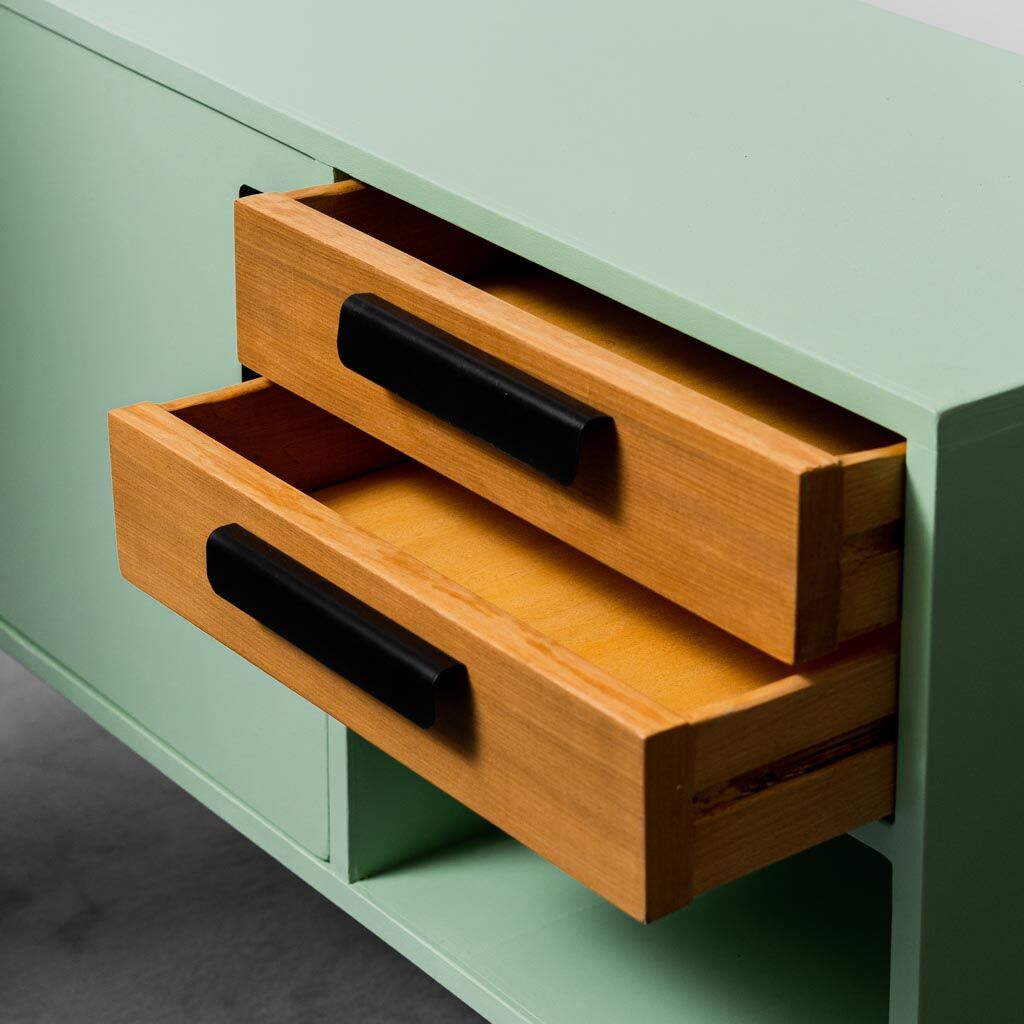 Buffets en bois canapé vert 2 places 60s vintage moderne