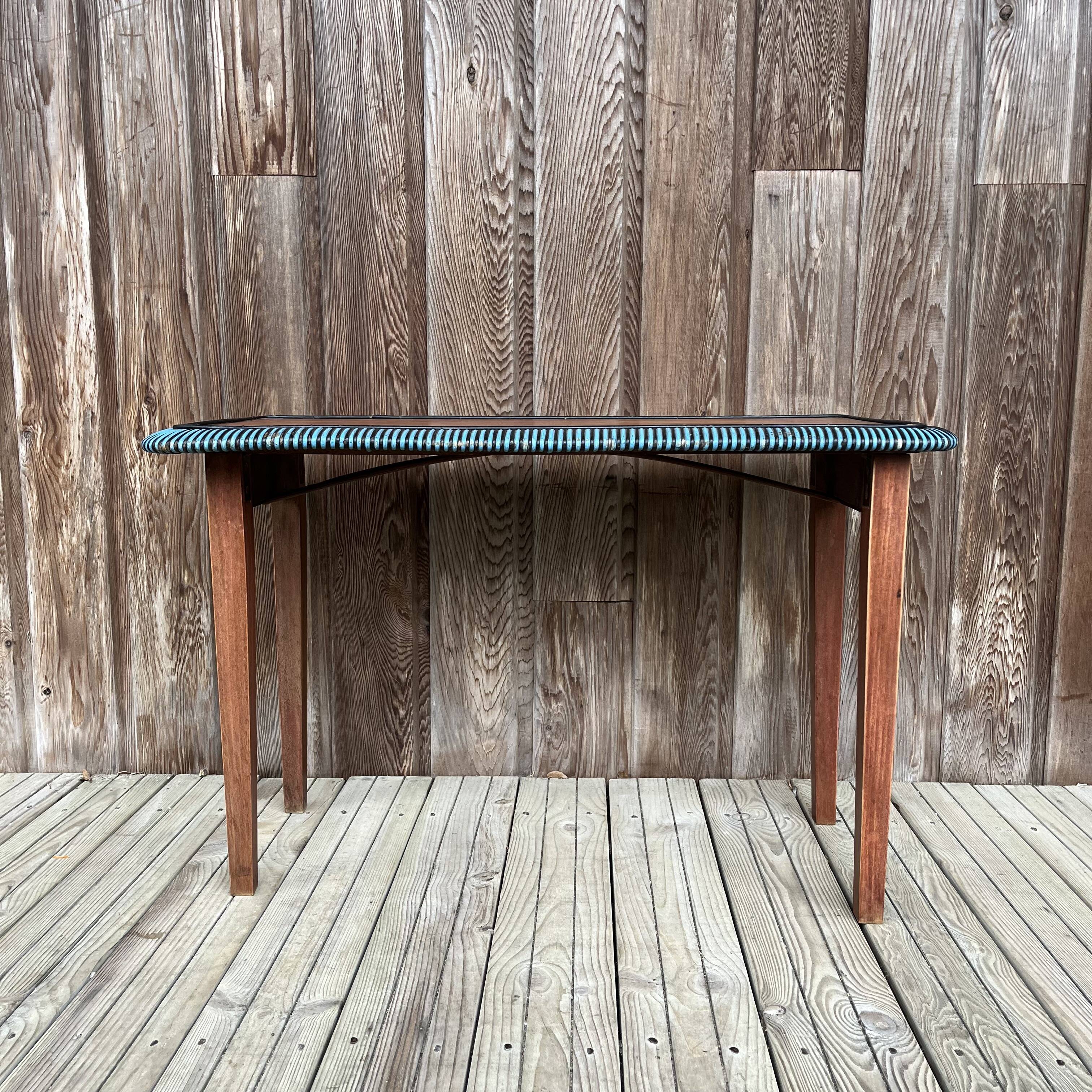 Folding wooden and rattan side table, 1960s
