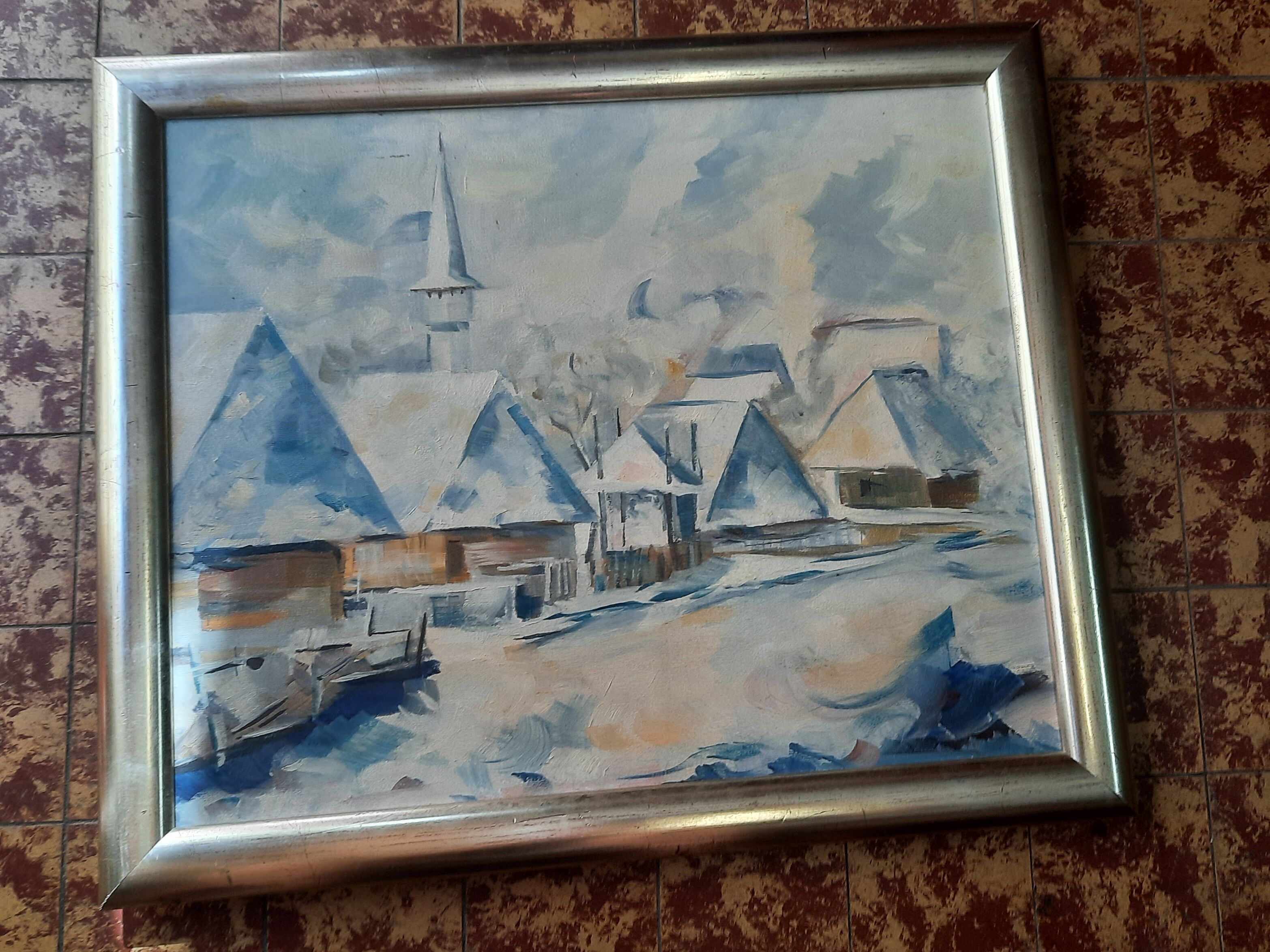 Village painting in winter