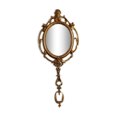 Miroir ancien face a main en bronze et verre biseauté