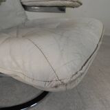 Leolux armchair, swivel chair with white leather upholstery, 1960s