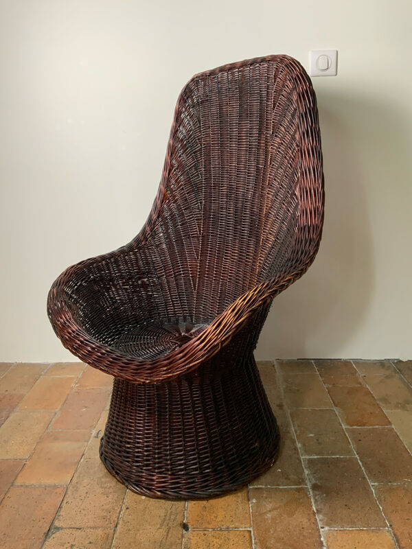 Fauteuil en osier en osier tressé, milieu XXème