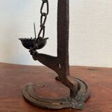 Brutalist double wrought iron candlestick holder
