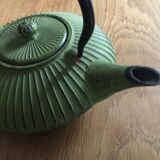 Green cast iron teapot