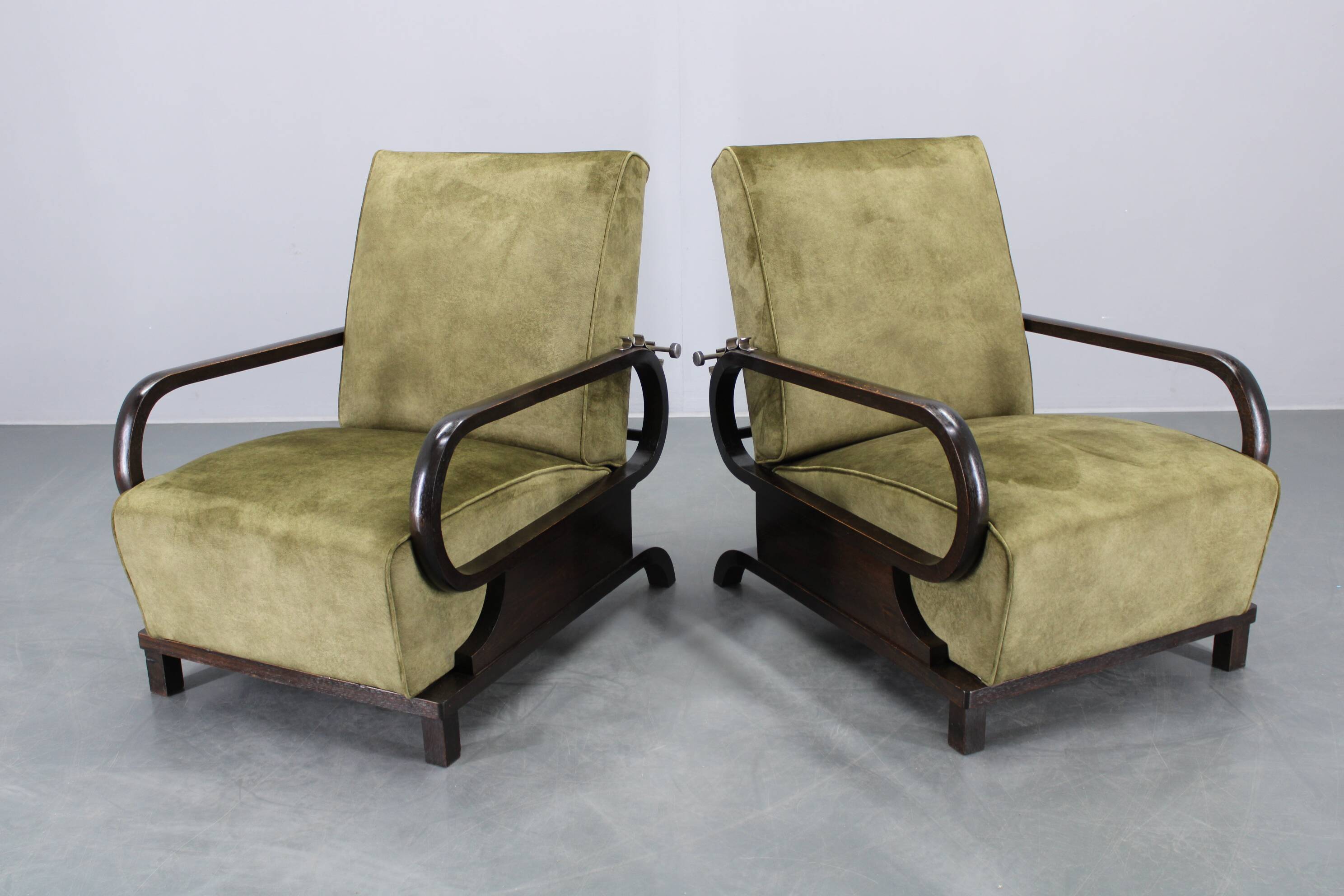 1930s rare restored adjustable Art Deco armchairs, Czechoslovakia