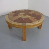 Large pine and ceramic coffee table by Lisbeth Sallingboe for Sallingboe, Denmark, 1970s.