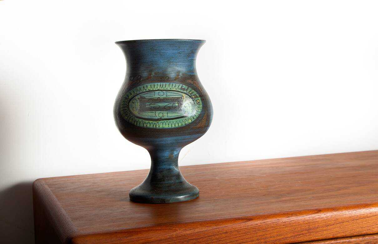 Vallauris, Modernist Vase, blue glazed ceramic, Jean de Lespinasse.