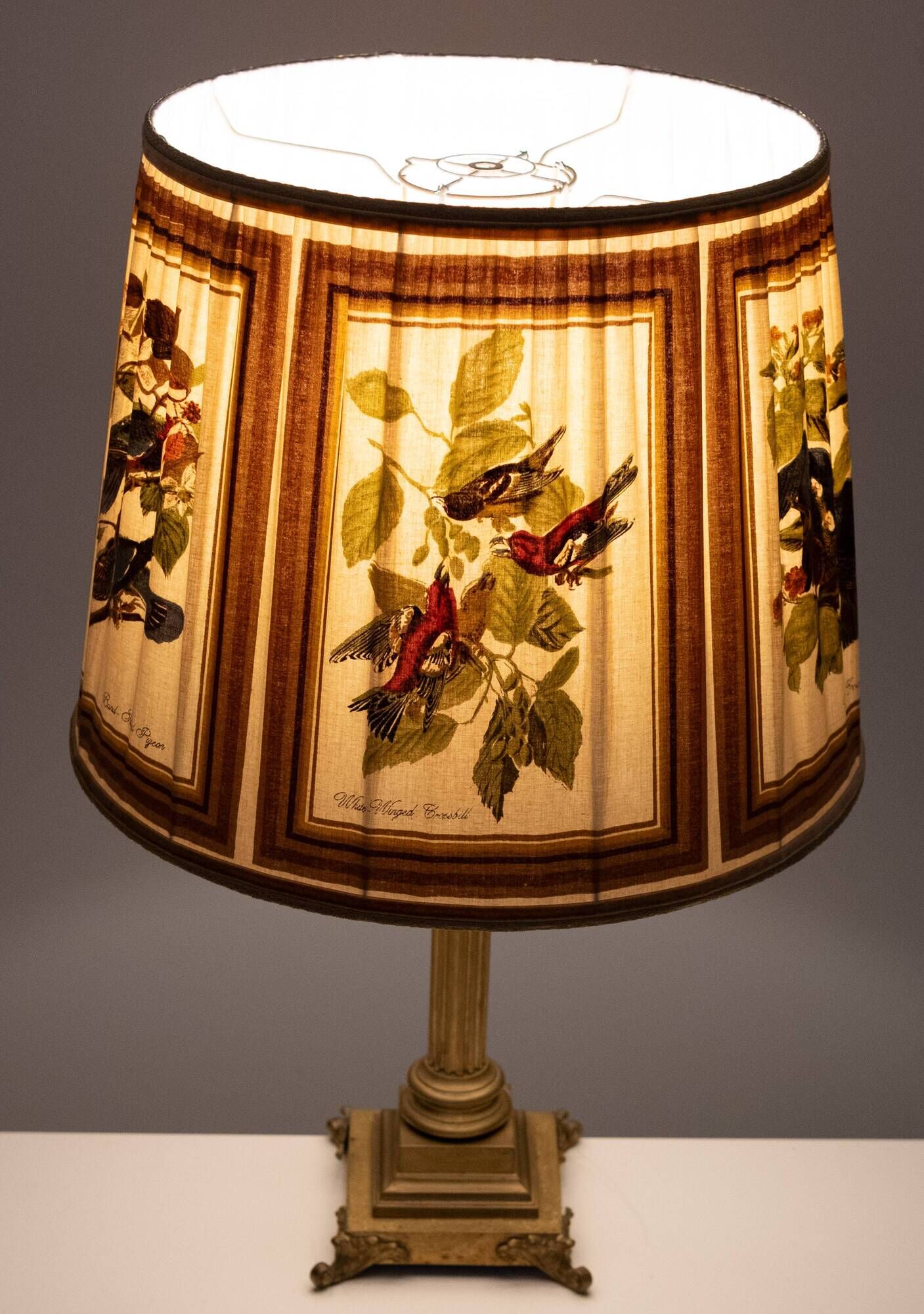 Stunning Tall chunky Bronze Corinthian Column Table Lamp with Bird Shade