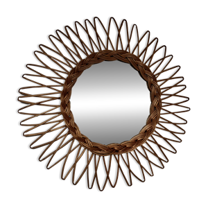 miroir soleil rotin