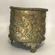 Antique Napoleon III Brass Planter with Embossed Hunting Scene Decor