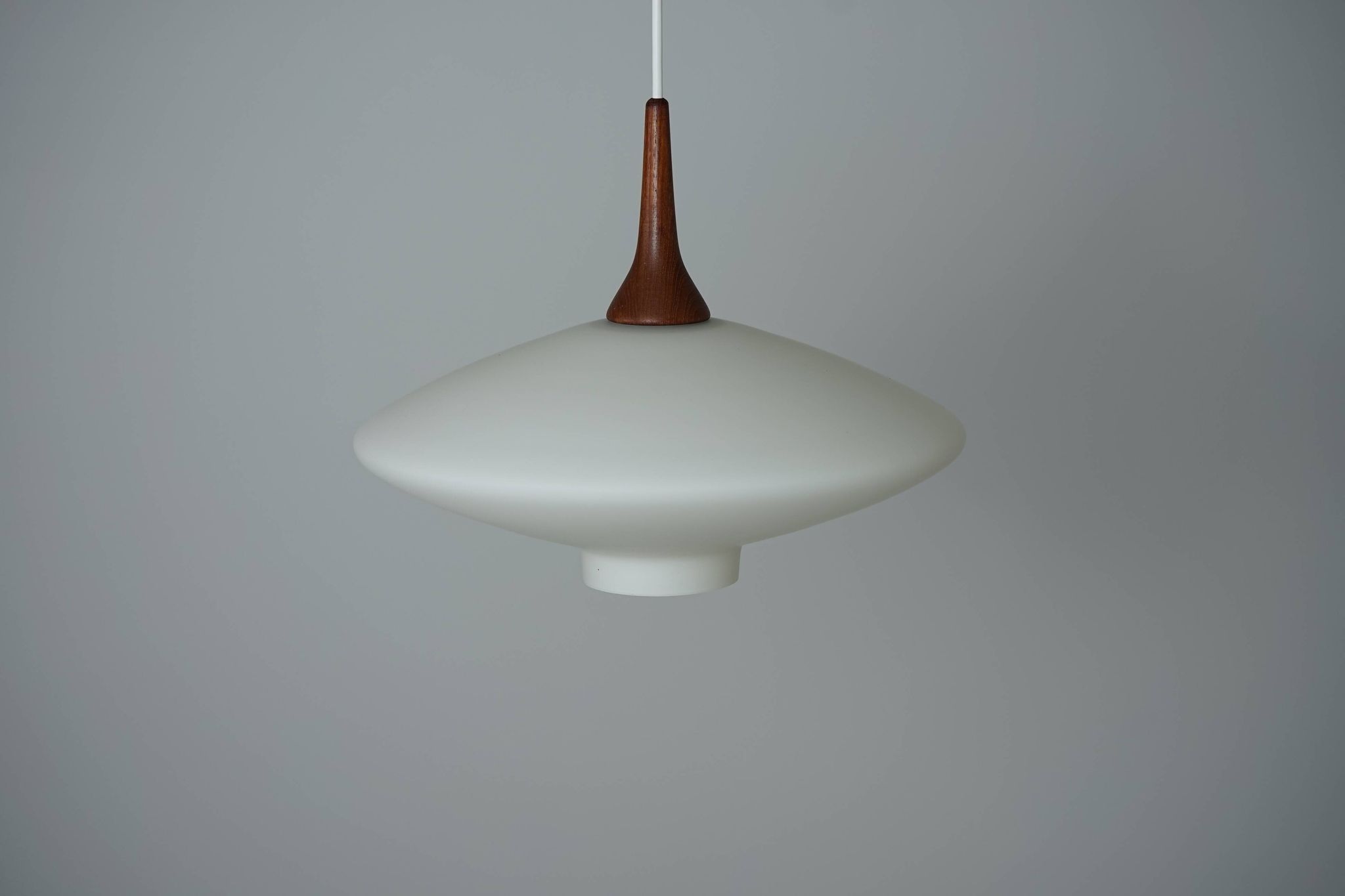 Danish Vintage UFO Lamp in Opal Glass and Teak 1960s