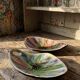 Pair of multicoloured glazed ceramic studio dishes, vintage 1960s.