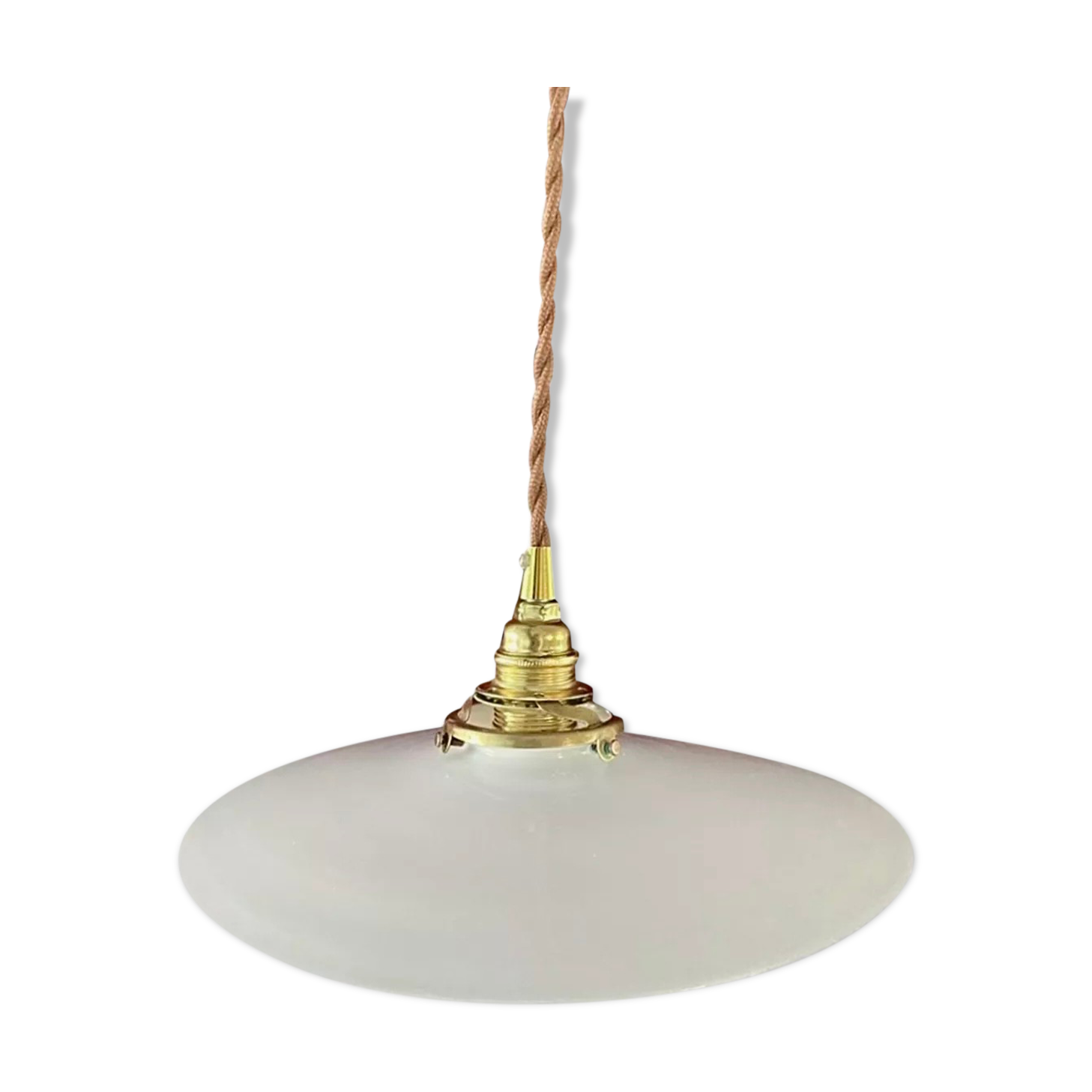 Vintage suspension lamp in white opaline electrified to nine