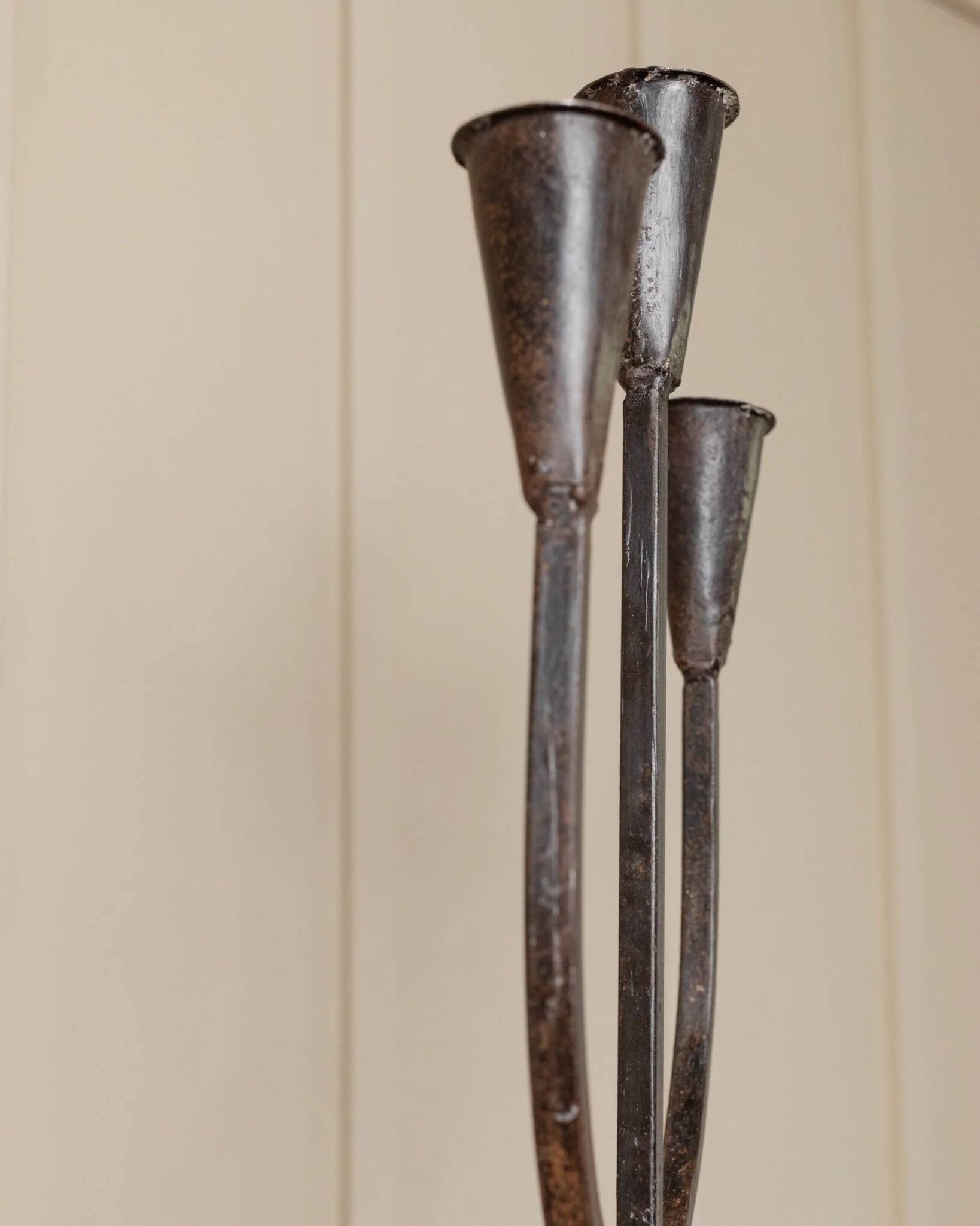 XXL Black Iron Brutalist Candlestick for 3 Candles - Handmade, Italy, 1960s