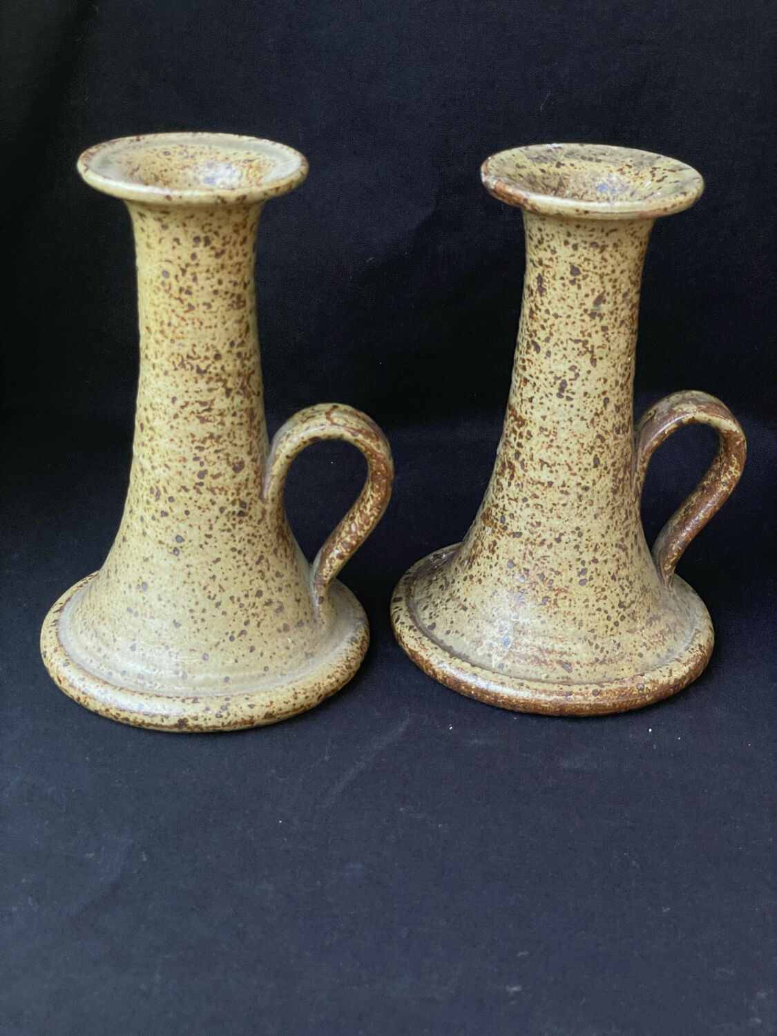 Pair of speckled stoneware candlesticks from the 70s