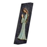 Religious slate wall plaque - hand-painted carved wood overprint - 1970