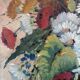 Vintage original floral oil painting with wildflowers in blue vase
