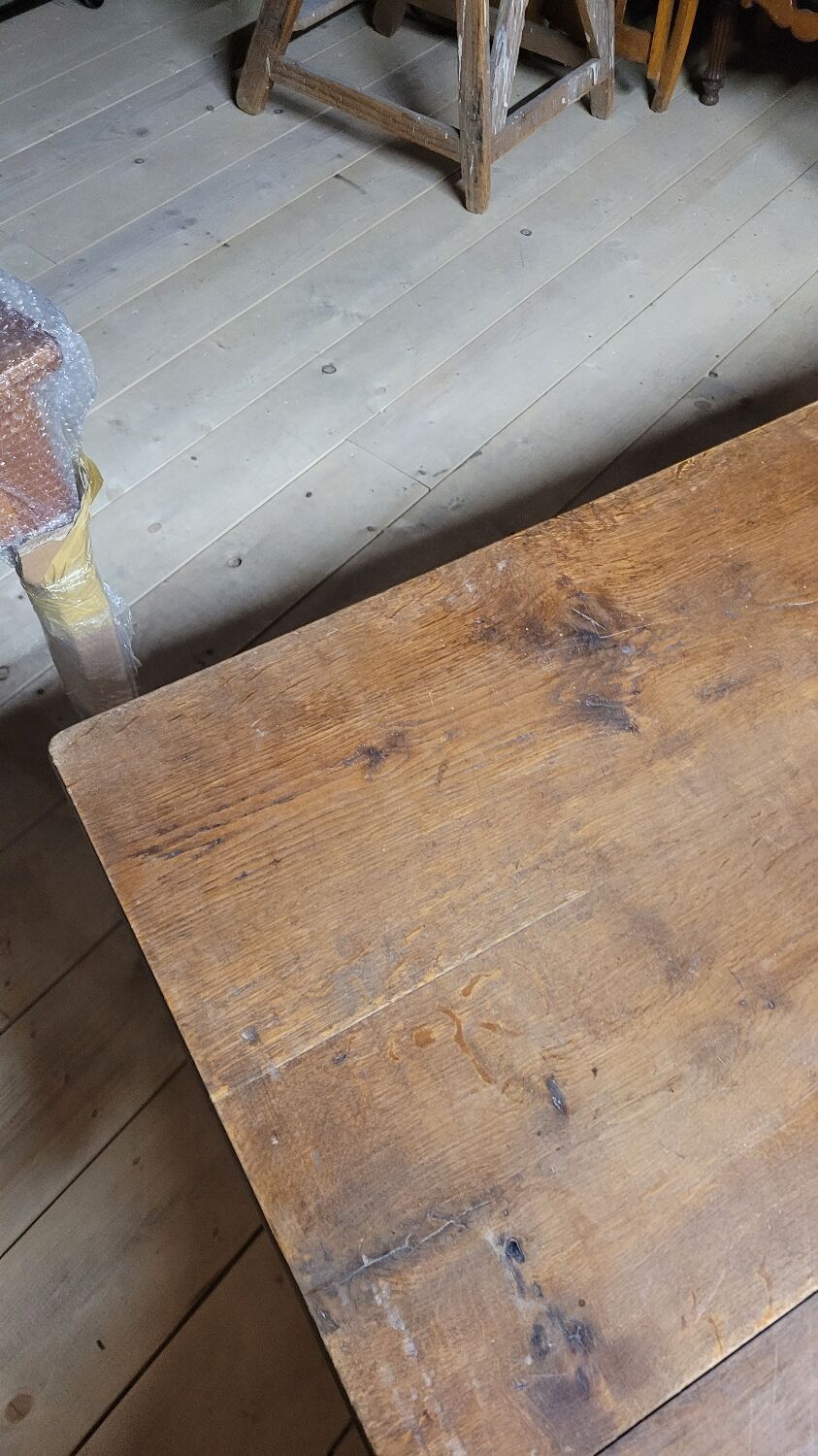 Table de bistrot restaurant en chêne massif ancienne, 1900s -1m53