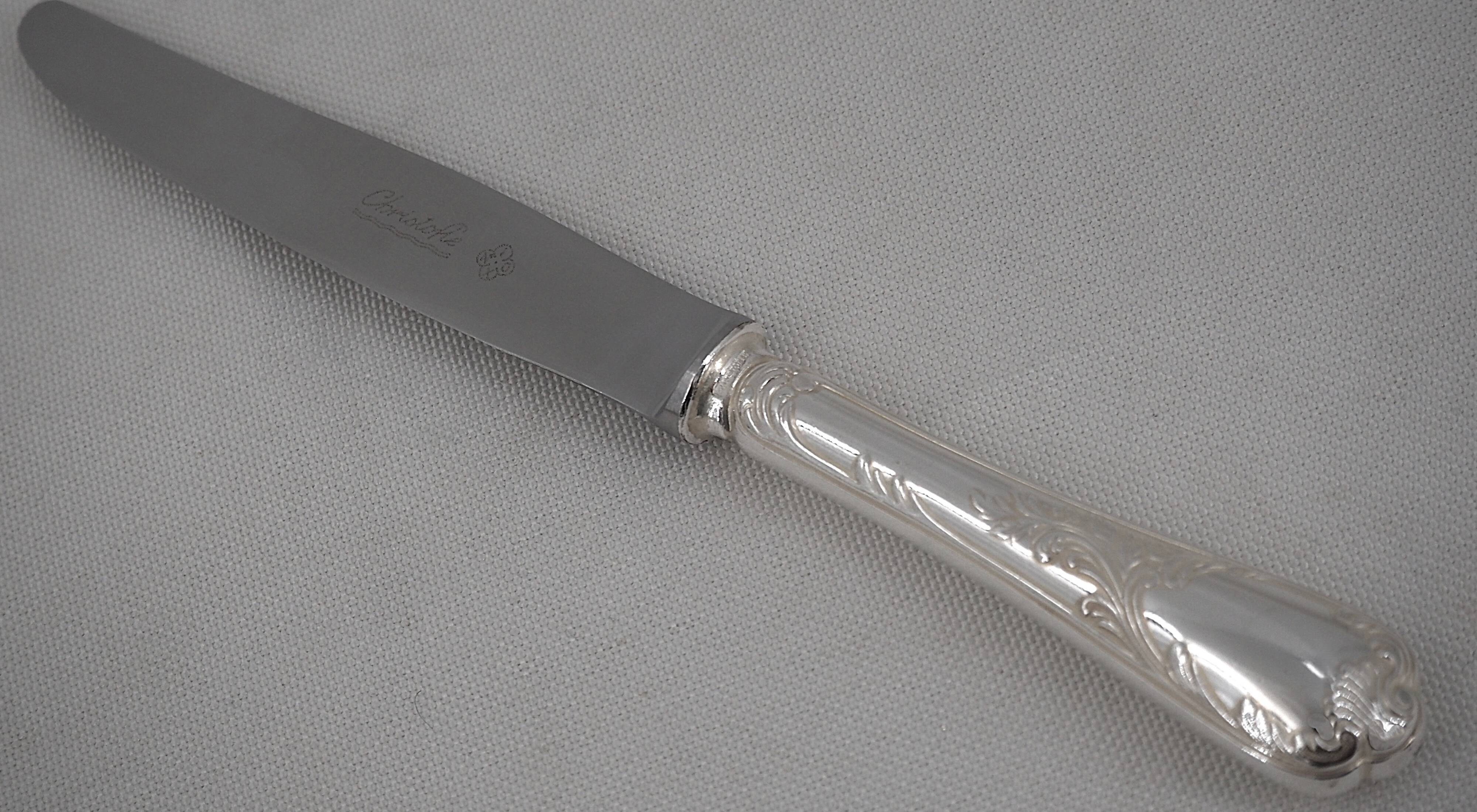 Christofle Marly, 6 dessert knives, for dessert and cheese, silver-plated metal.