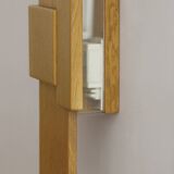 Pair of handcrafted modernist solid oak wall lights, circa 1980