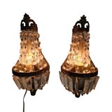 2 wall lamps - gold plated - crystal - 60's