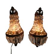 2 wall lamps - gold plated - crystal - 60's