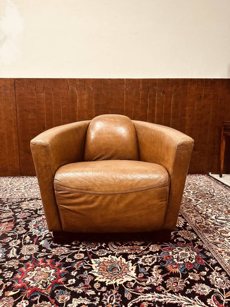 Fauteuil club vintage en cuir de mouton