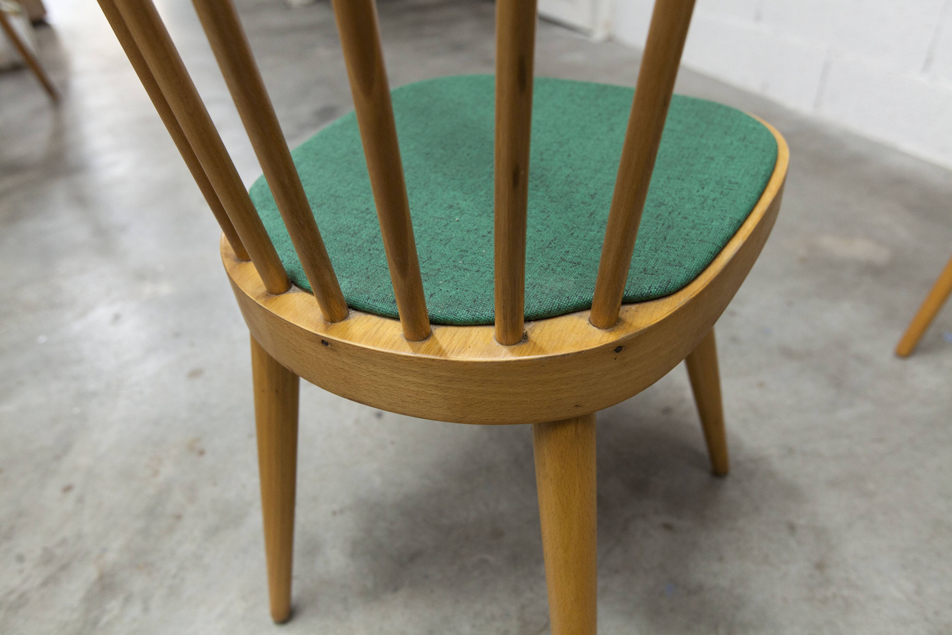 Baumann desk and chair, 1960s, Formica, wood and black, green seat