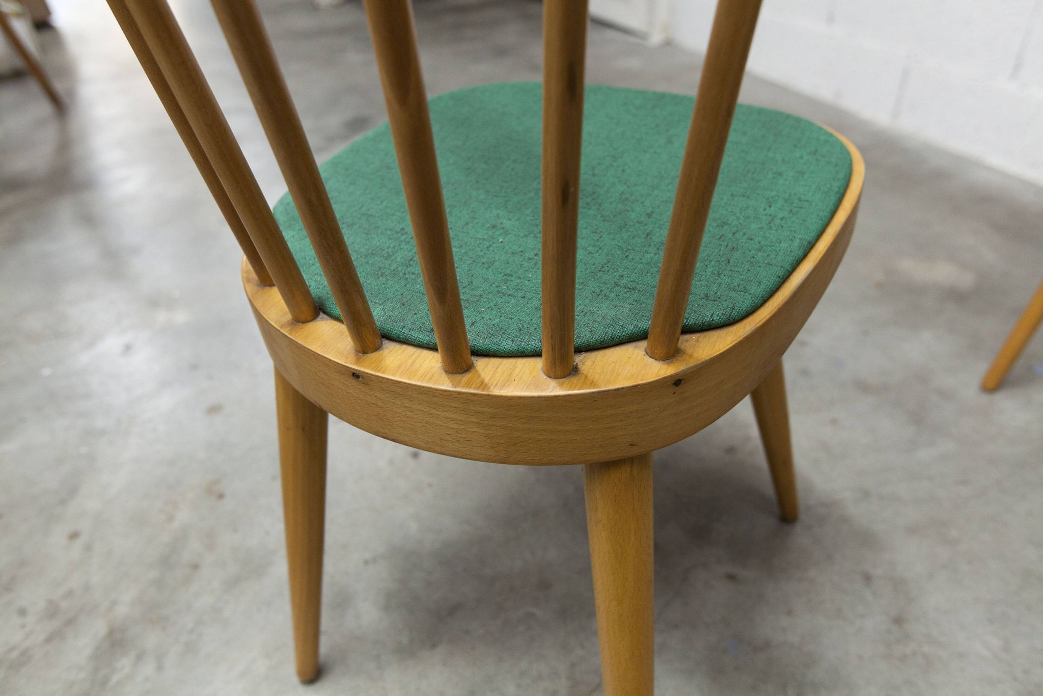 Baumann desk and chair, 1960s, Formica, wood and black, green seat
