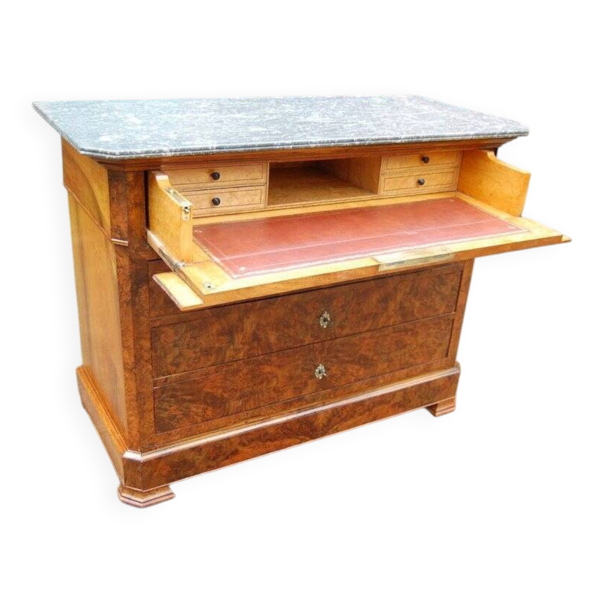 Commode secrétaire d'époque Louis Philippe en noyer du 19e siècle