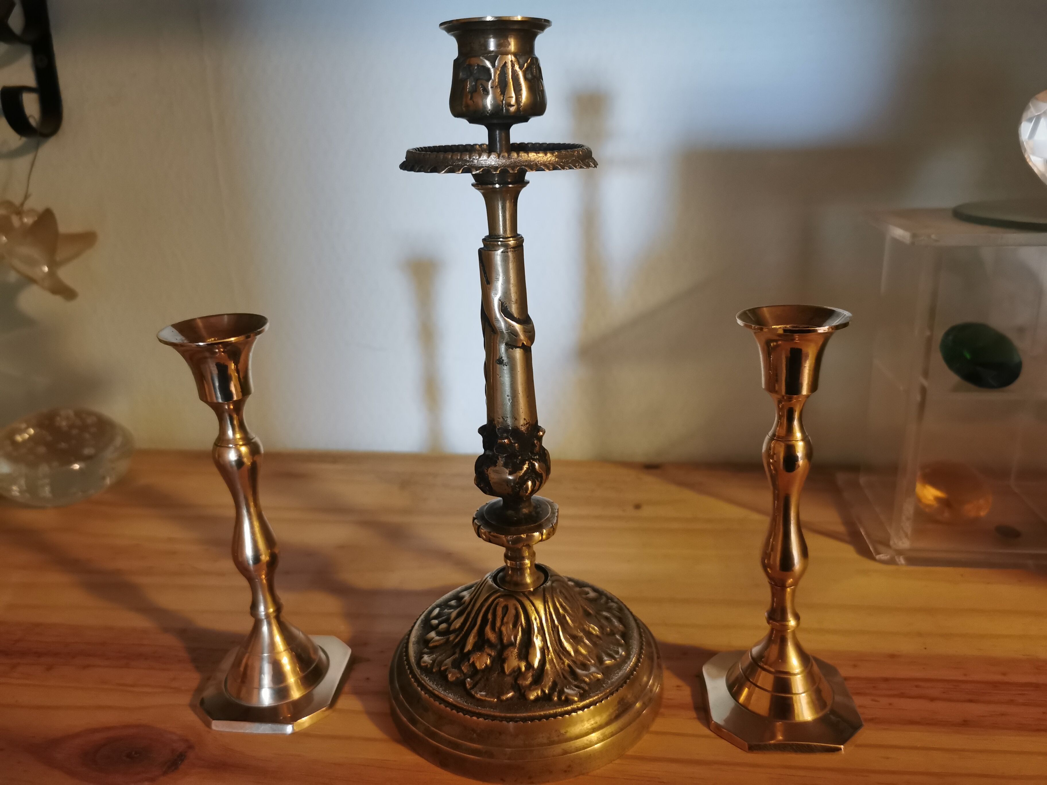 Set of 3 brass candle holders