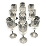 Tube-shaped stemmed glasses in worked glass with a “drop” pattern – MOCA7