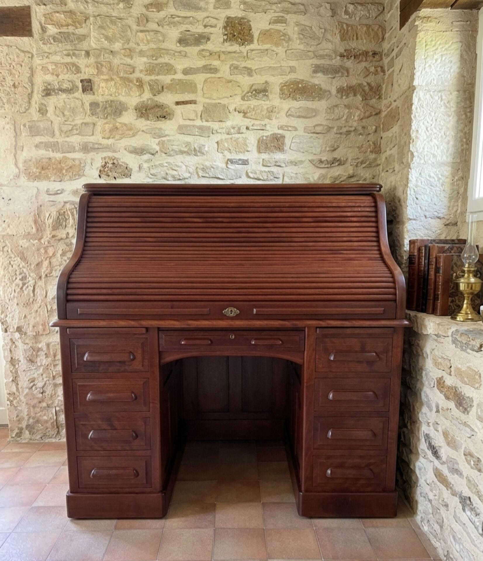 Bureau américain à cylindre en acajou
