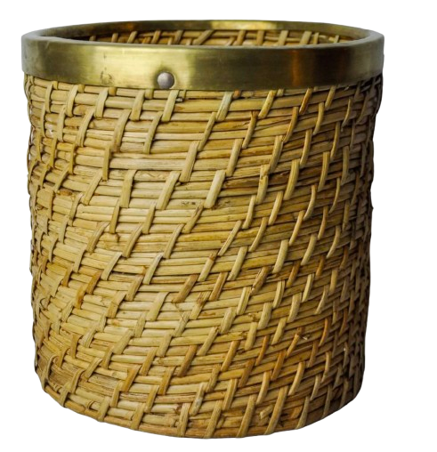 Rattan and brass book basket, Italy, 1970