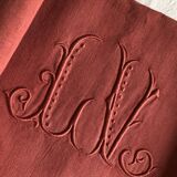 Old linen and cotton sheet in brick red