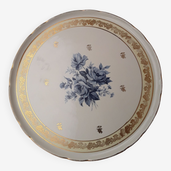 White porcelain pie dish blue and gold décor