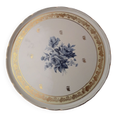 White porcelain pie dish blue and gold décor