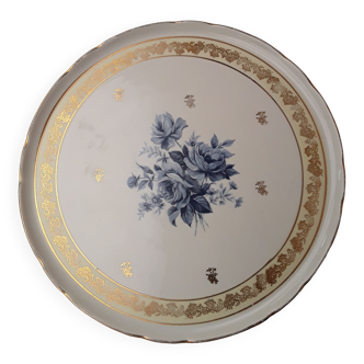 White porcelain pie dish blue and gold décor