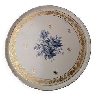 Plat à tarte porcelaine blanche décor bleu et doré