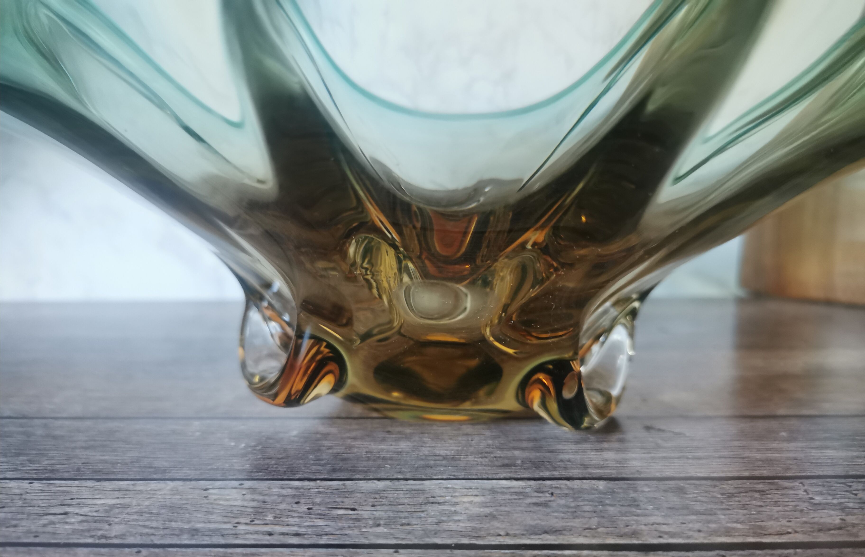 Large amber and green glass cup