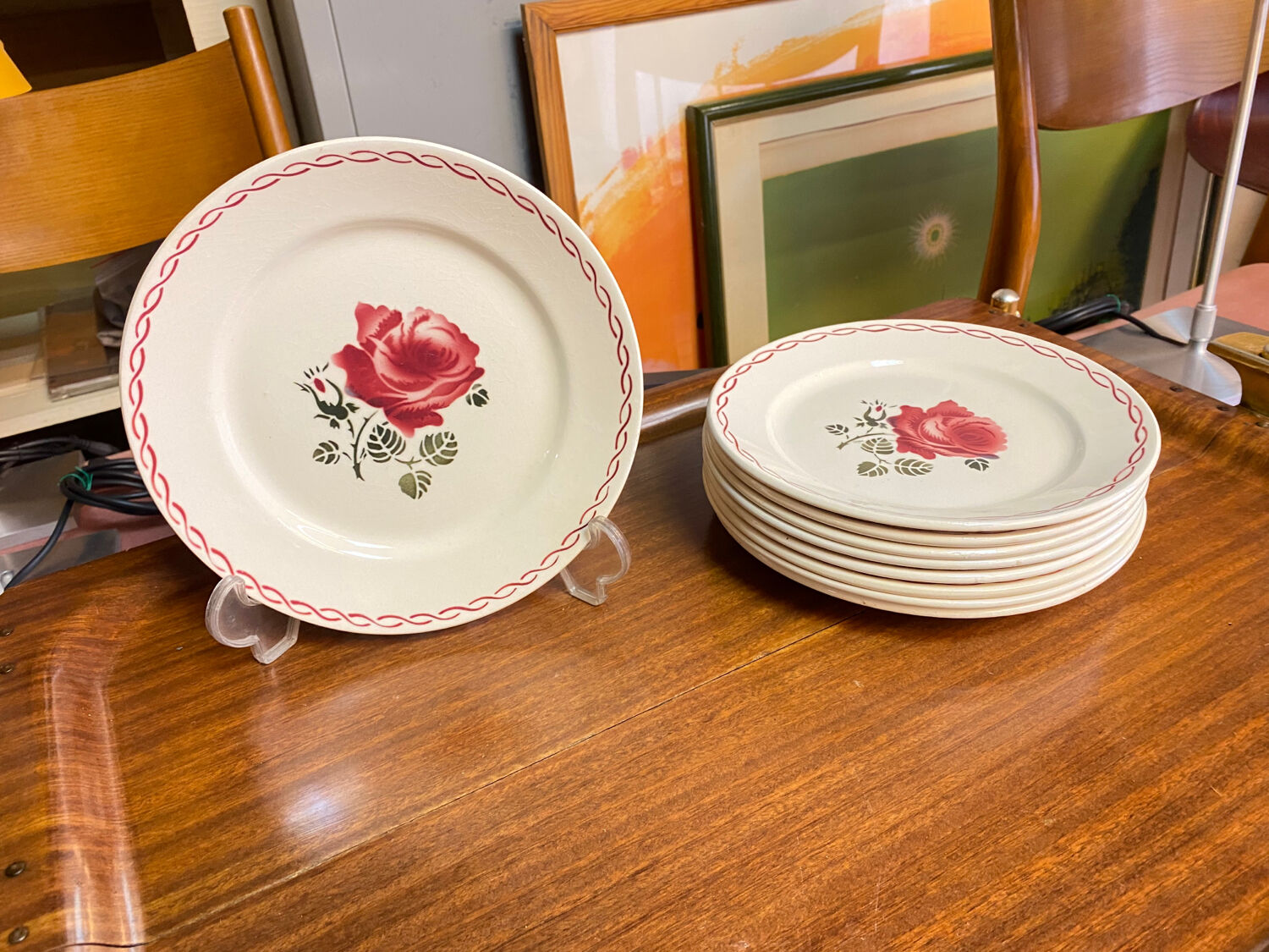 Dessert service 9 vintage Badonviller porcelain plates from the 60s