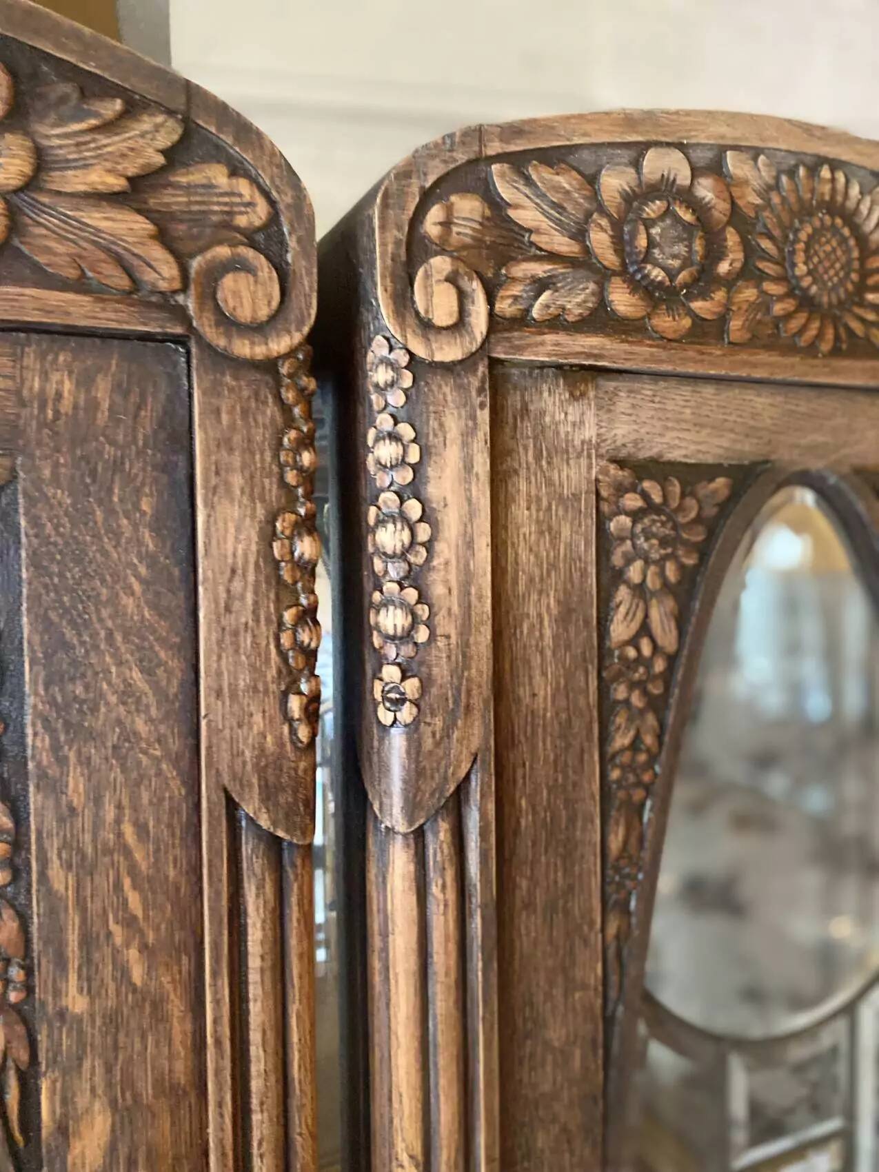 Pair of Art Deco display cabinets in solid oak