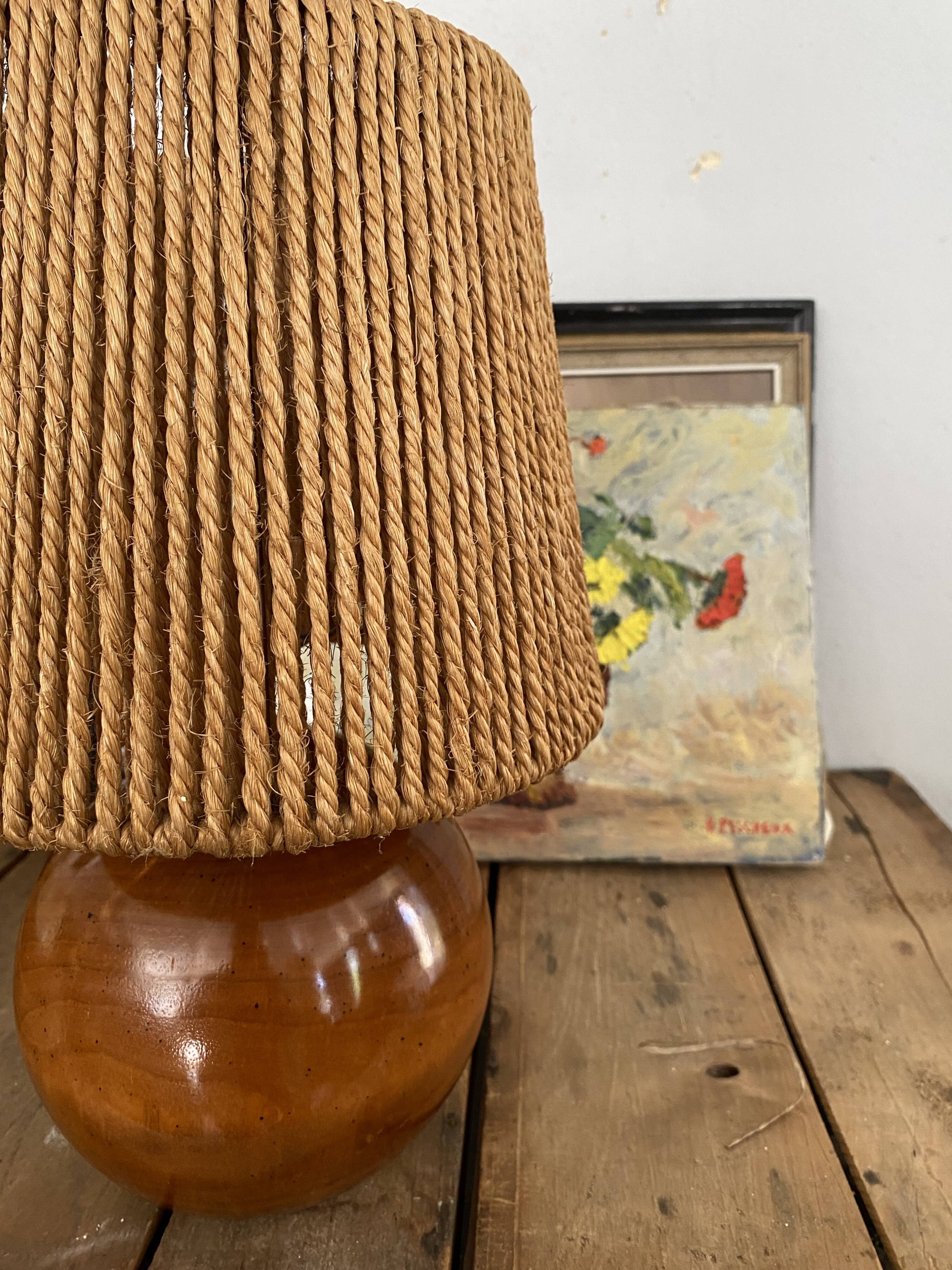 Wood lamp, fabric cable 2M, cord lampshade 1960