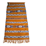 Berber Kilim Ochre & Indigo Blue – Flat Weave Hanbel – 70 cm / 140 cm