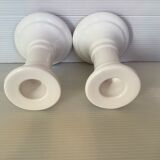 Pair of white earthenware candle holders