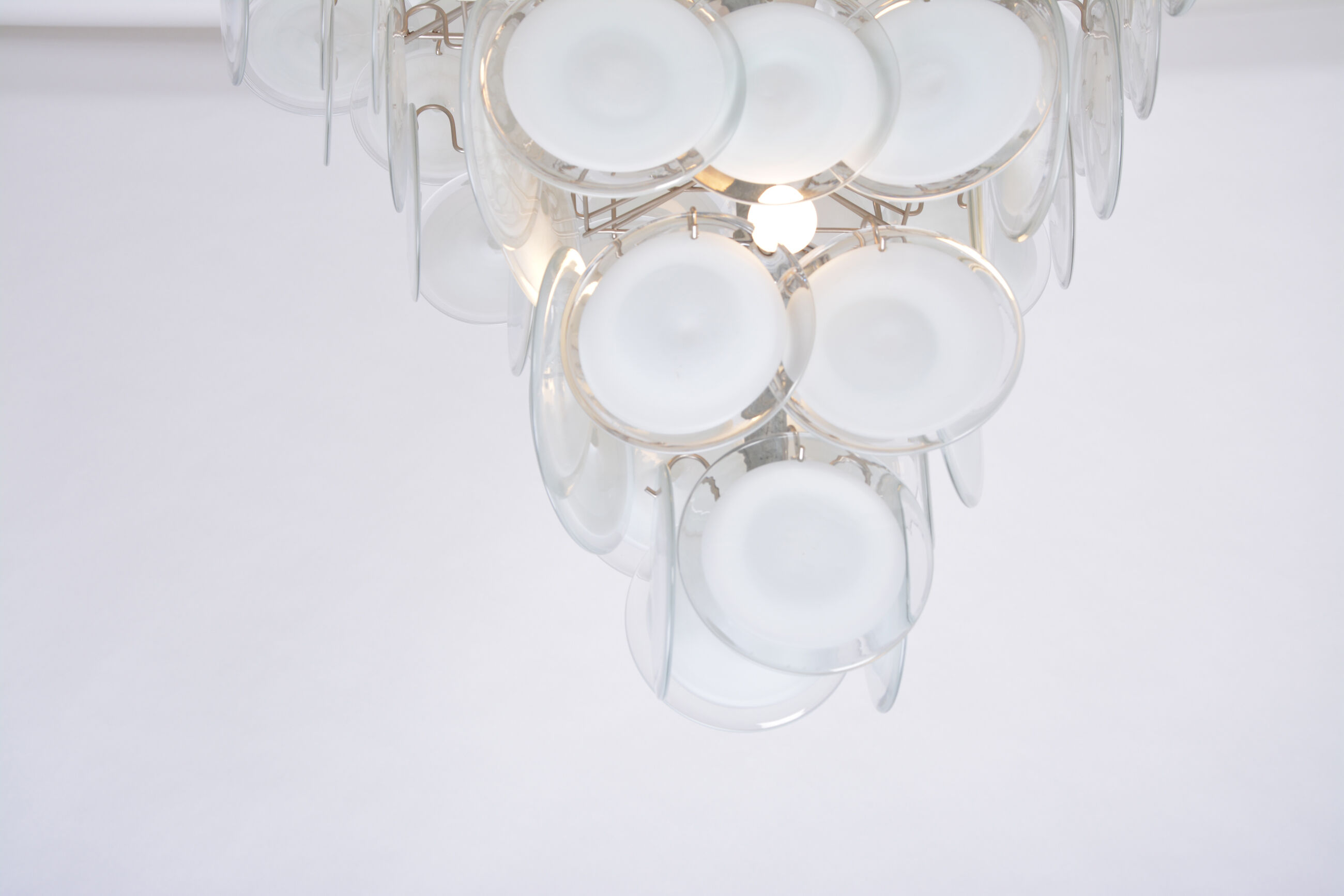 Huge Vintage Italian Chandelier with White Murano Glass Discs